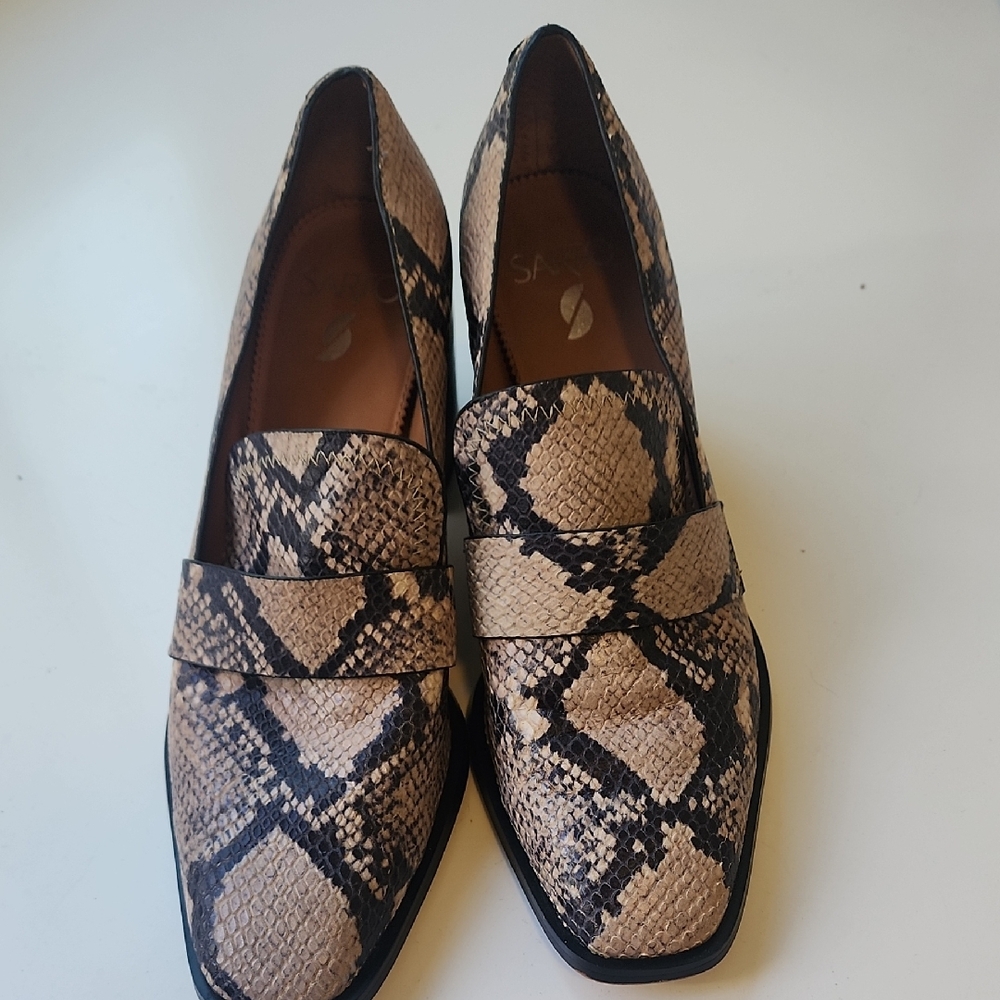 Franco Sarto Chic Snakeskin Patterned Loafers 3 In Heel